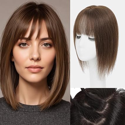 Comfortable&Breathable Straight Hair Topper With Bangs For Women With Thinning Hair