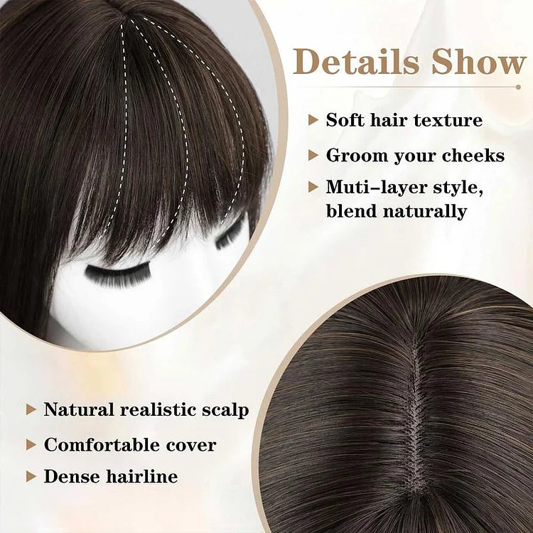 Luxury & Undetectable Natural Wavy Hair Topper With Bangs for Thinning Hair