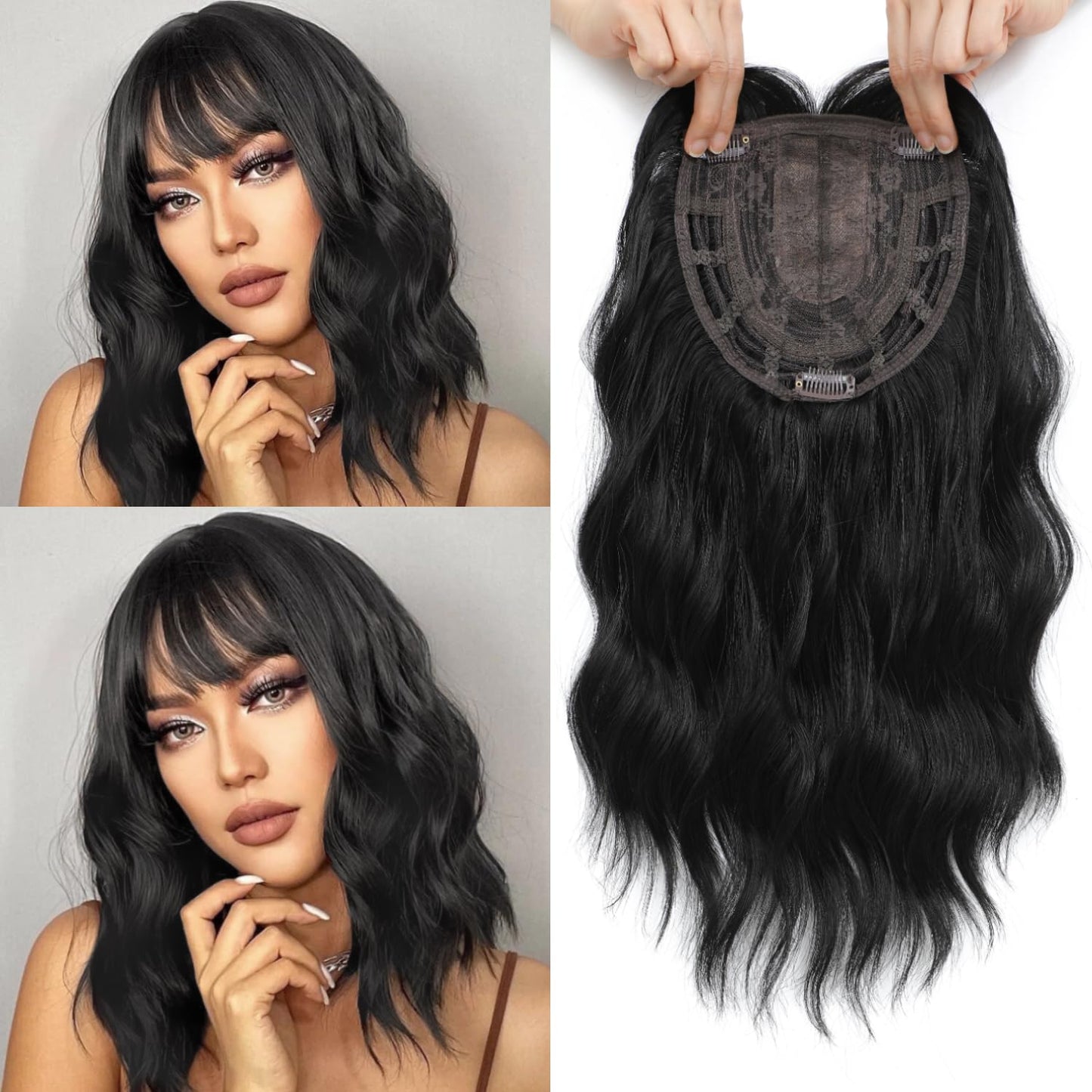 Hot Sale Natural Wavy Hair Topper With Bangs for Thinning Hair