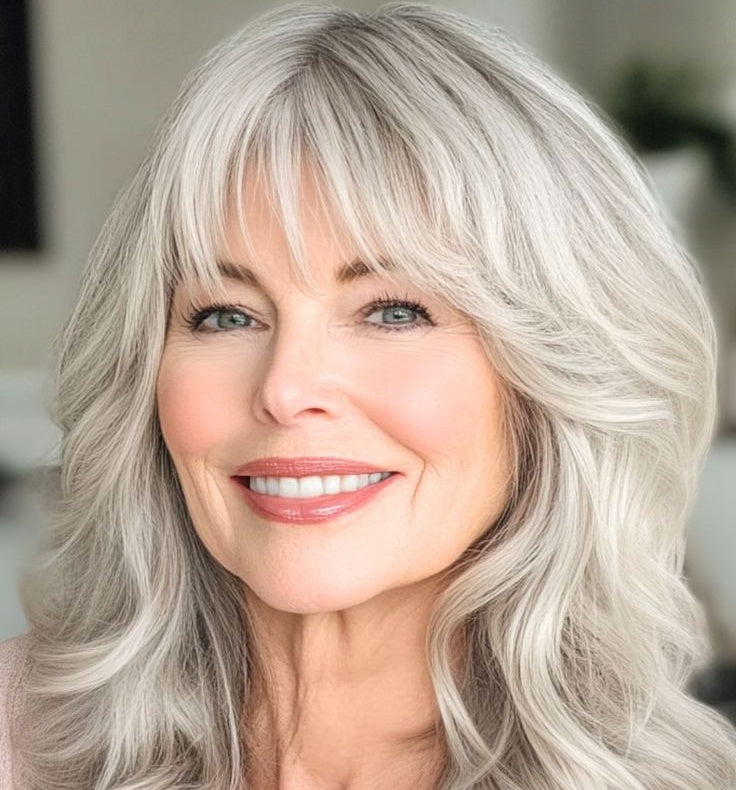Luxury & Undetectable Natural Wavy Hair Topper With Bangs for Thinning Hair