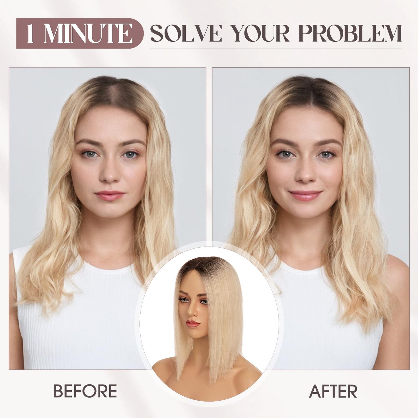 5"*5" Large Base Ombre Light Blonde Hair Toppers for Women 100% Human Hair Topper