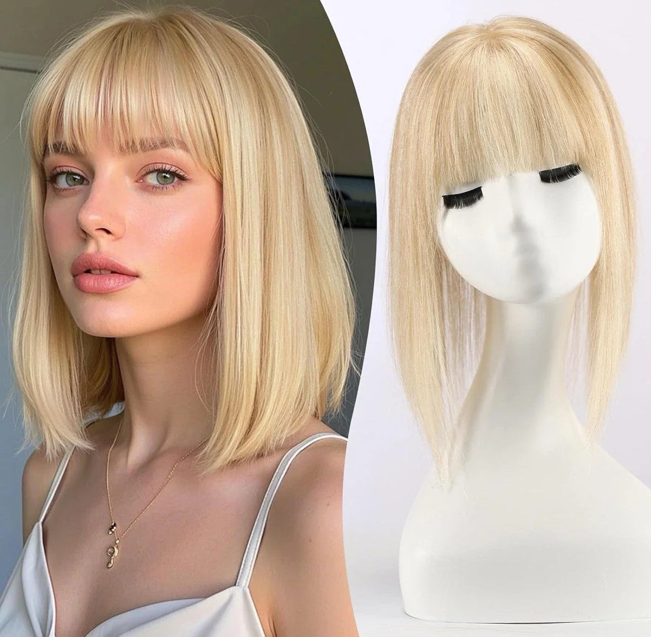 Summer Breathable&Natural Straight Hair Topper With Bangs For Women With Thinning Hair