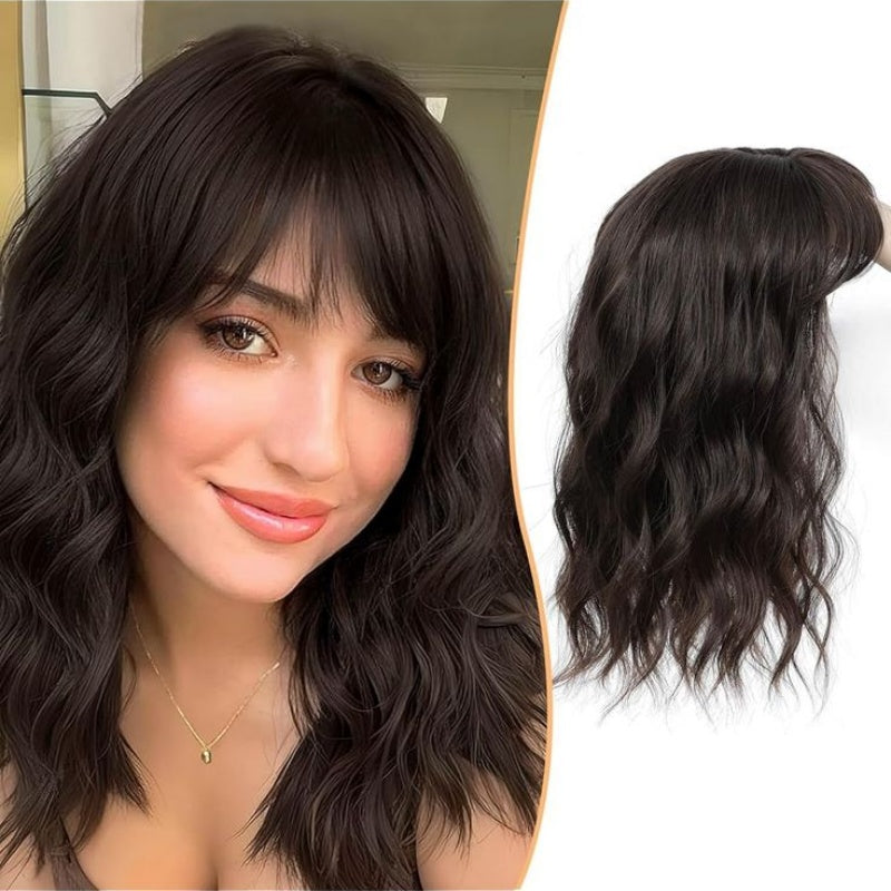 Luxury & Undetectable Natural Wavy Hair Topper With Bangs for Thinning Hair