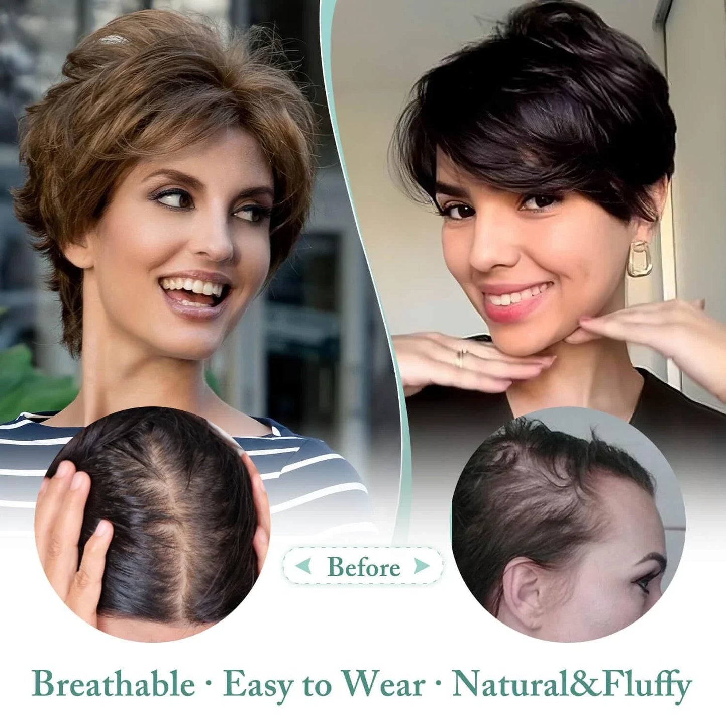 Breathable&Natural Short Hair Topper For Women With Thinning Hair