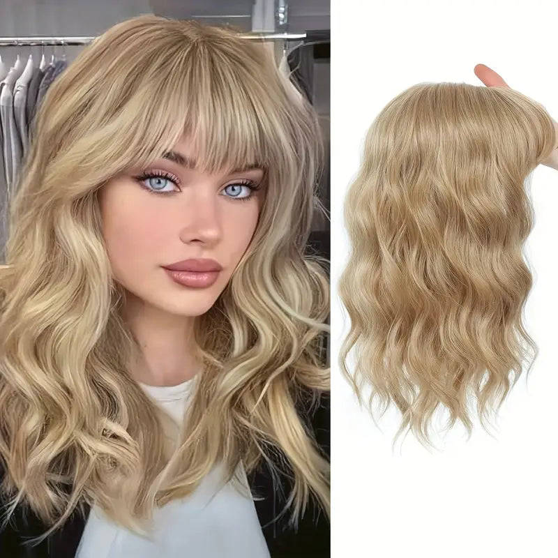 Summer Breathable Natural Wavy Hair Topper With Bangs For Women With Thinning Hair