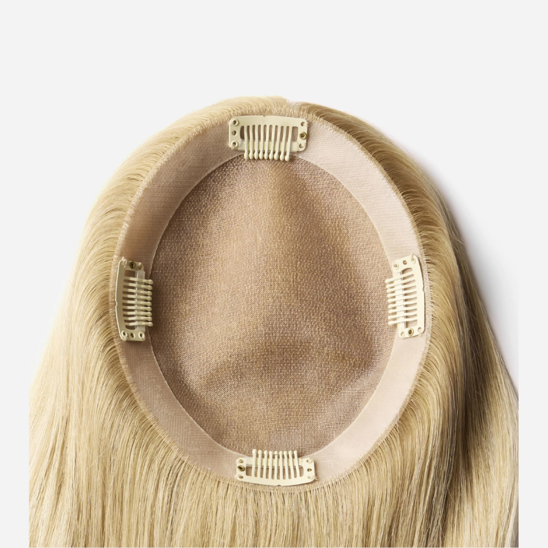 4*5 inches Mono Base Blonde Hair Toppers With Root Human Hair Topper With Bangs