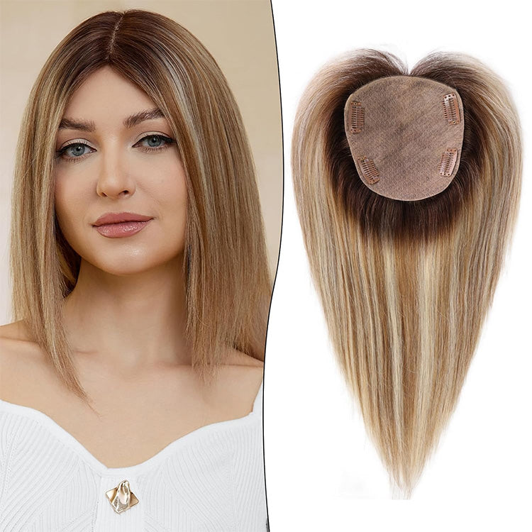 5.5"×5" Ombre Balayage Human Hair Topper With No Bangs