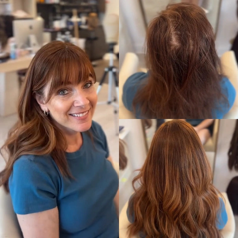 Luxury & Undetectable Natural Wavy Hair Topper With Bangs for Thinning Hair