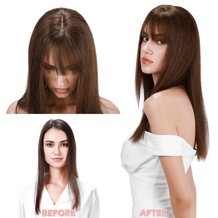 Silk Base Straight Hair Topper With Bangs For Thinning Hair