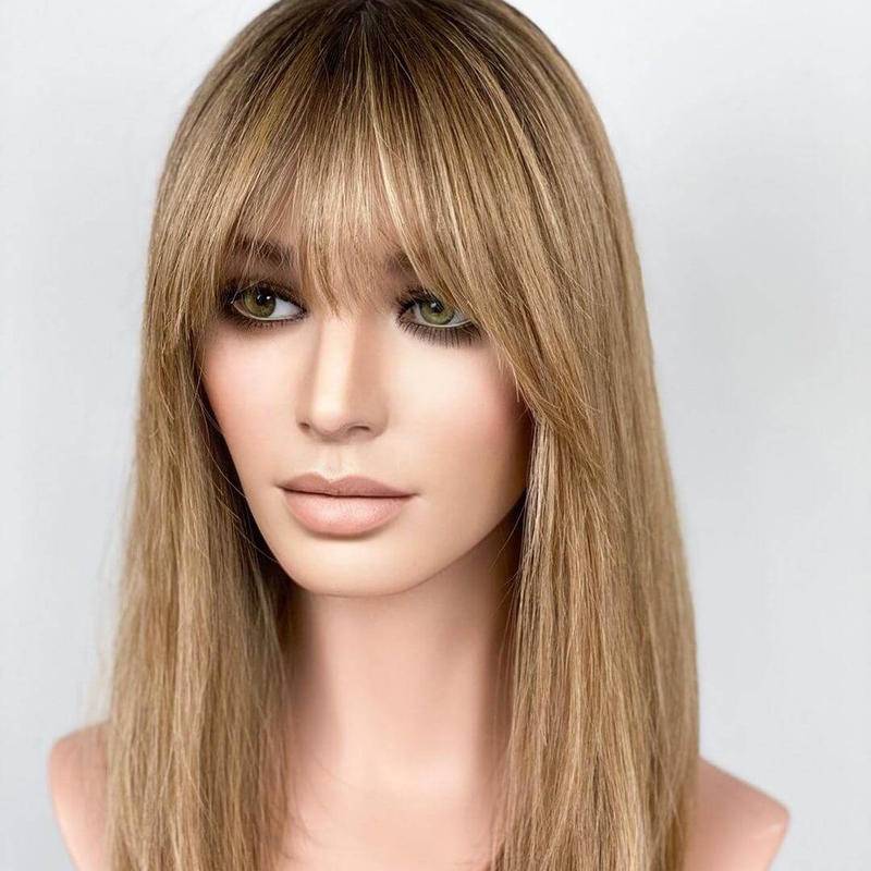 Silk Base Straight Hair Topper With Bangs For Thinning Hair