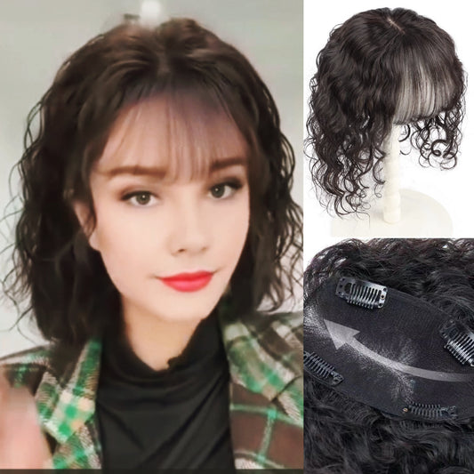 Flash Sale ๐Full Hand tied Base Curly Wavy Human Hair Toppers Clip in Topper for Women