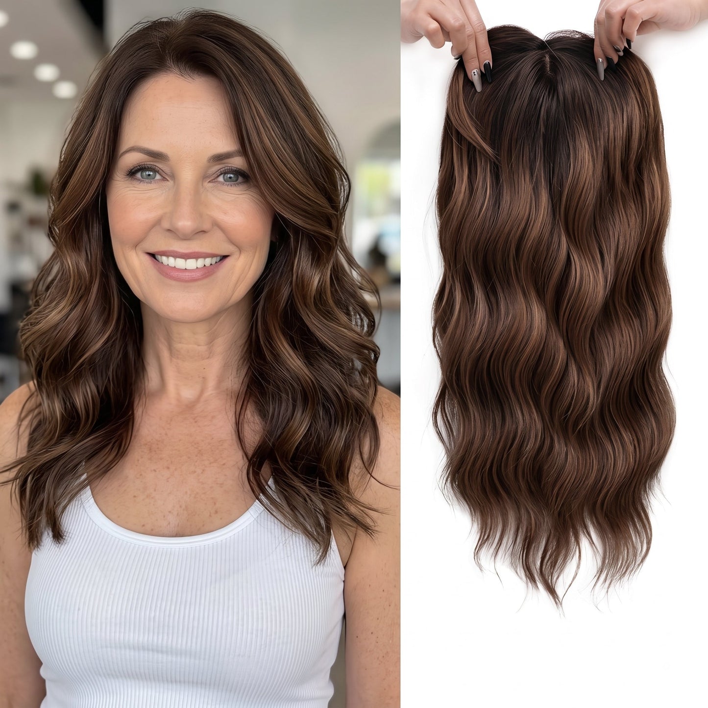 Seamless Wavy Hair Topper for Women β Natural Hairline & Crown Volume
