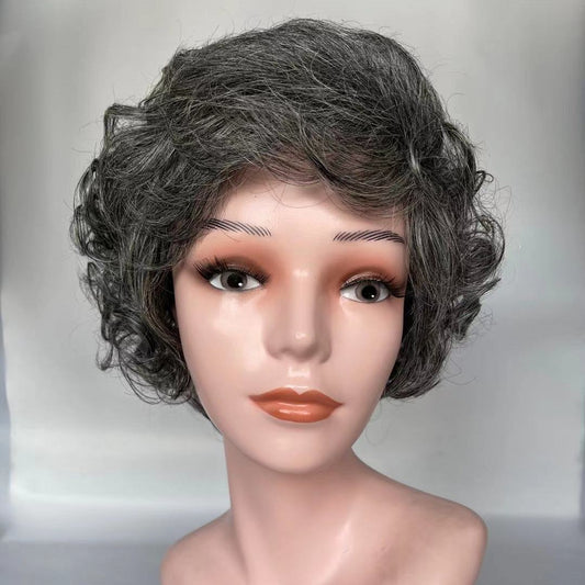 Salt Pepper Wavy Curly Human Hair Wigs for Women
