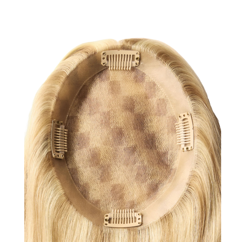 5*6 inches Mono Base Highlight Human Hair Toppers for Women Wavy Hair without Bangs