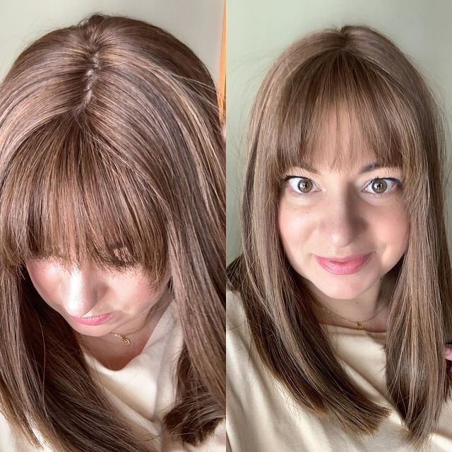 Straight Natural Hair Topper with Bangs For Women High quality Hairstyle clips in own hair blends perfectly