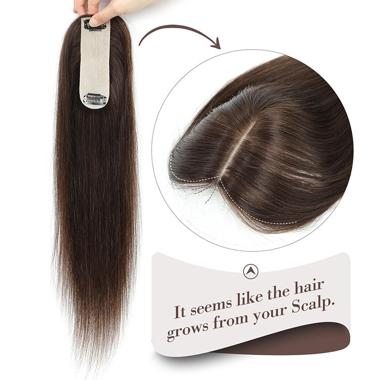 1.5"x5" Silk Base Straight Real Human Hair Toppers With Highlights
