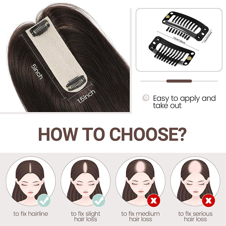 1.5"x5" Silk Base Straight Real Human Hair Toppers With Highlights