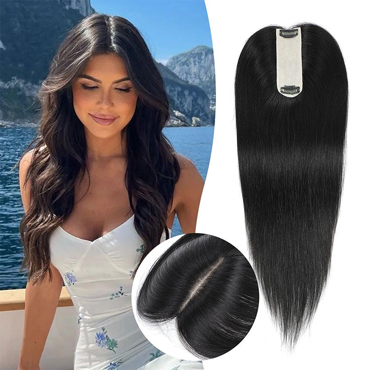 1.5"x5" Silk Base Straight Real Human Hair Toppers With Highlights
