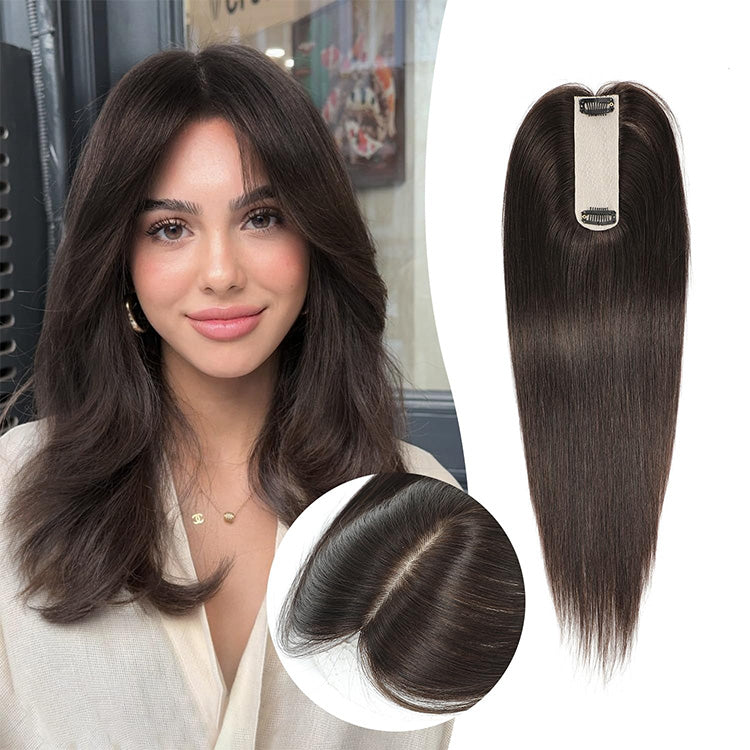 1.5"x5" Silk Base Straight Real Human Hair Toppers With Highlights