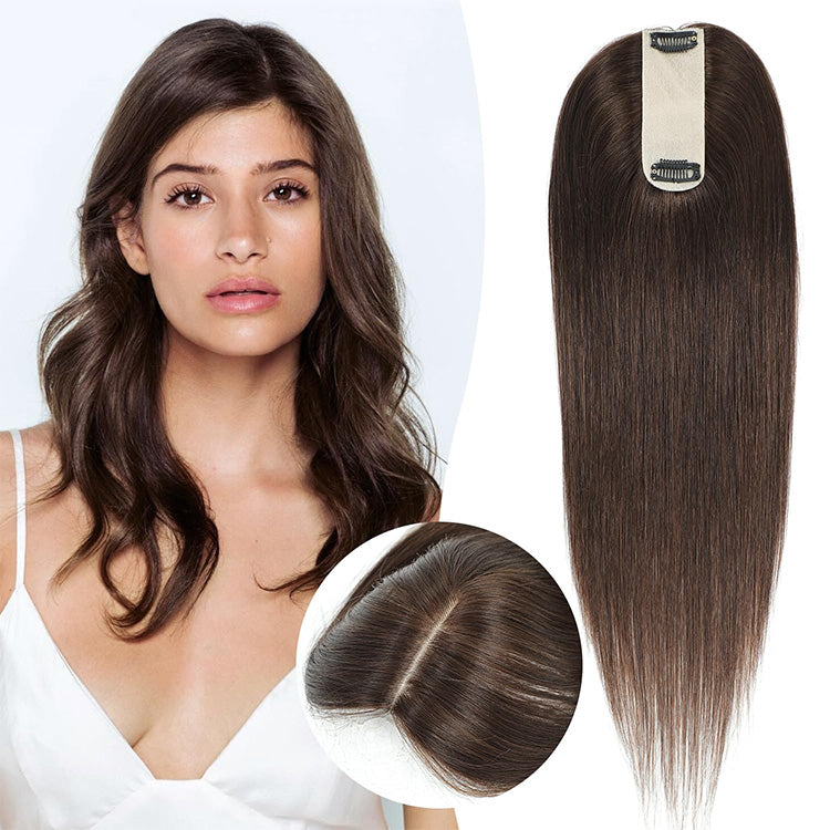 1.5"x5" Silk Base Straight Real Human Hair Toppers With Highlights