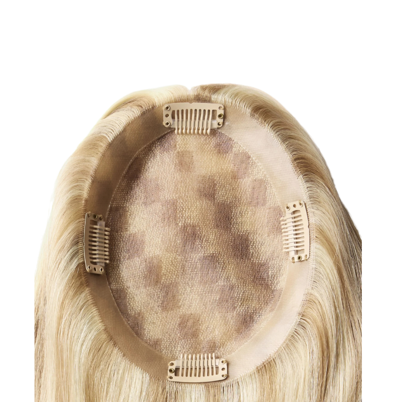 5*6 inches Mono Base Highlight Human Hair Toppers for Women Wavy Hair without Bangs