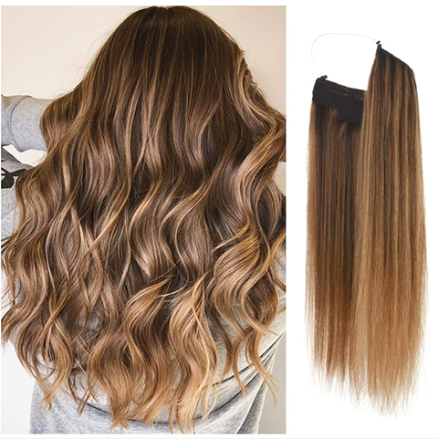 20 inch Ash Blonde Highlights Remy Human Halo Hair Extension Natural Hidden Wire