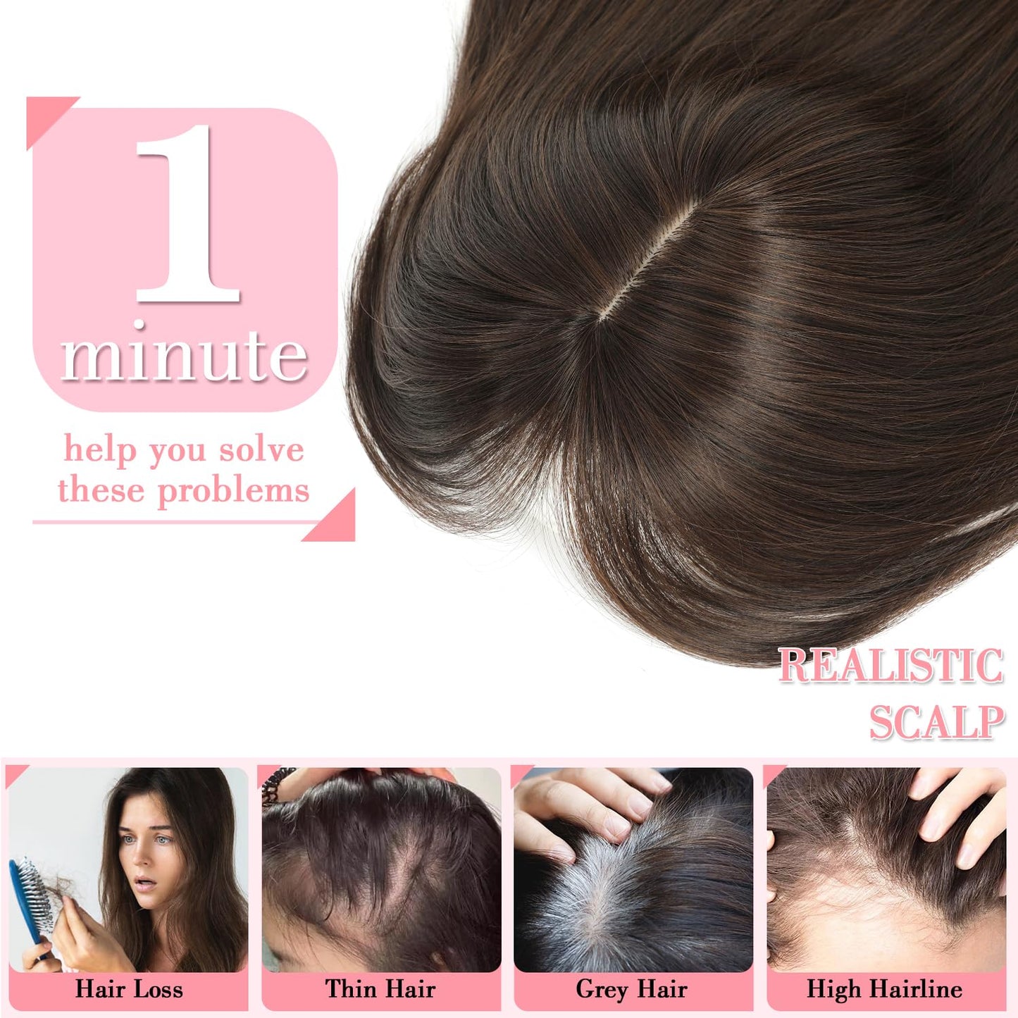 2025 New Summer Breathable Straight Hair Topper With Bangs For Thinning Hair