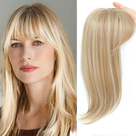 Silk Base Straight Hair Topper With Bangs For Thinning Hair