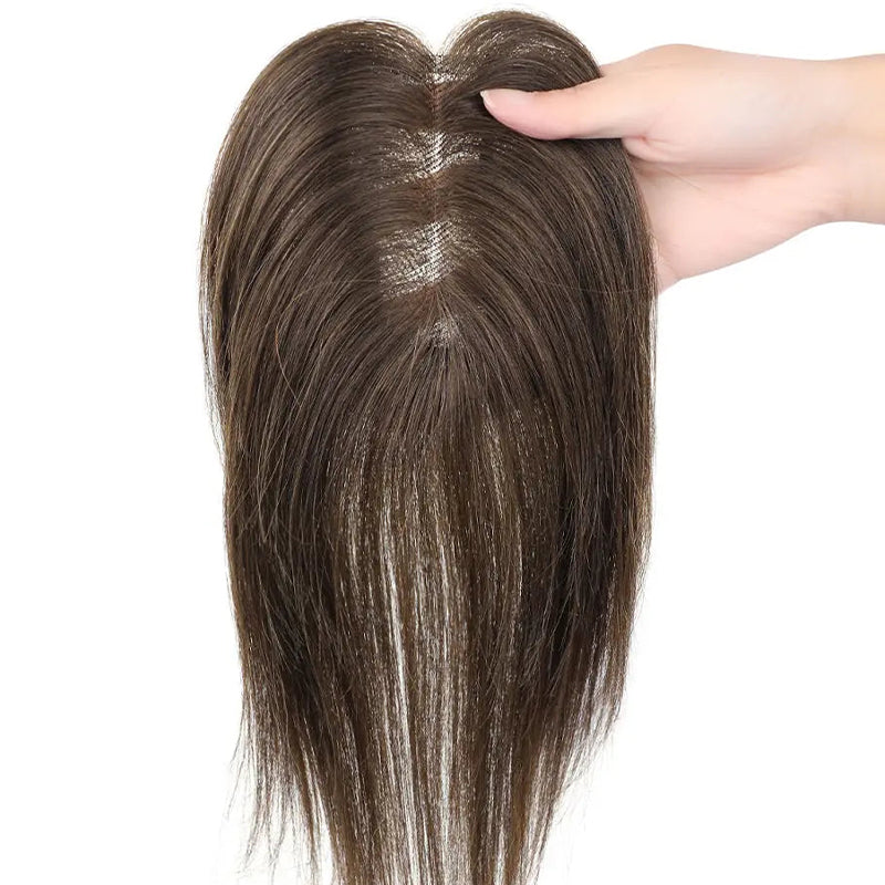 Flash Sale 🔔 Hand Tied Swiss Lace Base Real Human Clip In Hair Topper for Women Human Hair