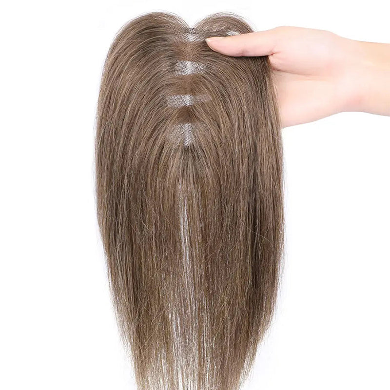 Flash Sale 🔔 Hand Tied Swiss Lace Base Real Human Clip In Hair Topper for Women Human Hair