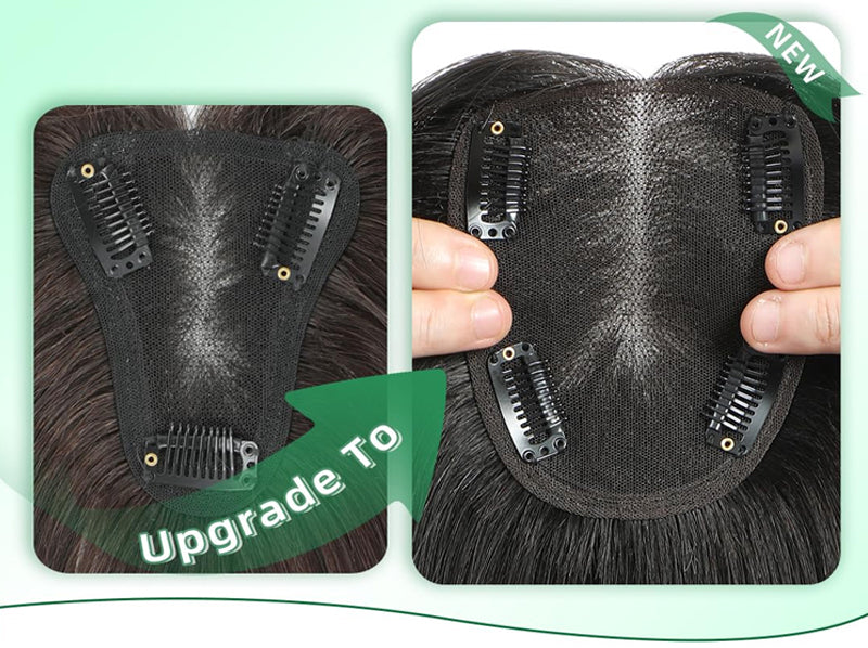 Flash Sale 🔔 Hand Tied Swiss Lace Base Real Human Clip In Hair Topper for Women Human Hair