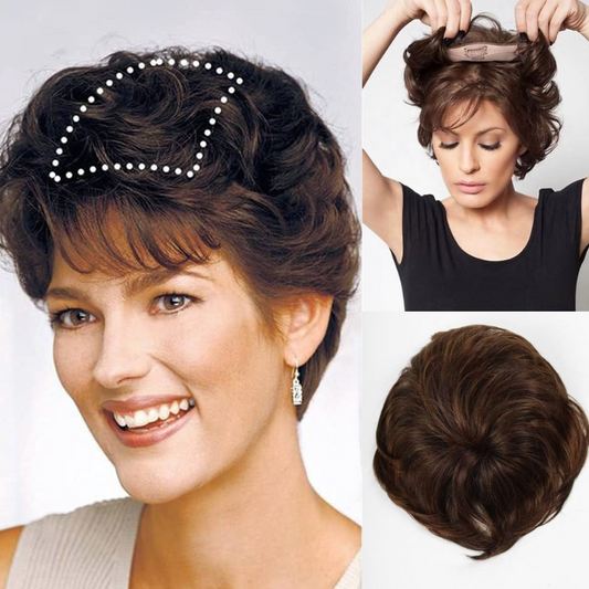 Short Pixie Cut Human Hair Topper with Bangs for Women