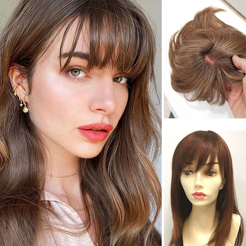 Straight Natural Hair Topper with Bangs For Women High quality Hairstyle clips in own hair blends perfectly