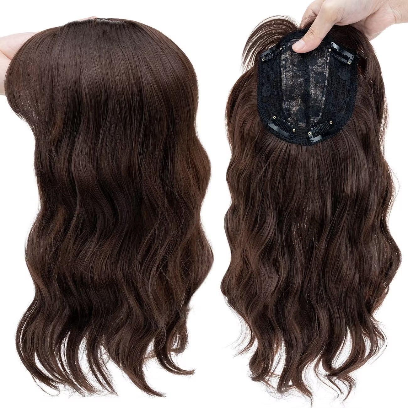 Luxury & Undetectable Natural Wavy Hair Topper With Bangs for Thinning Hair
