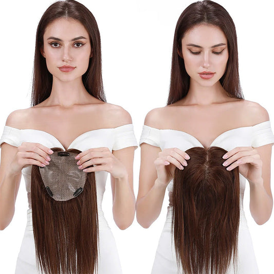 Straight Human Hair Toppers for Women Real Human Hair With Bangs, Hair Pieces for Thinning Hair Wiglets