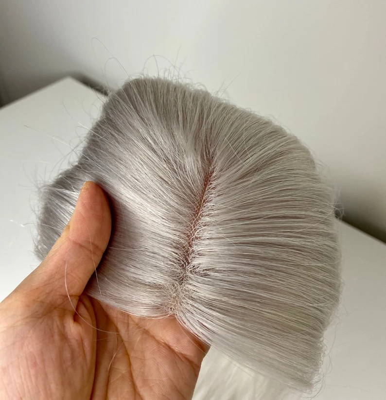 Shoulder Length Grey Full Handtied Mono Base Human Hair Topper for Women