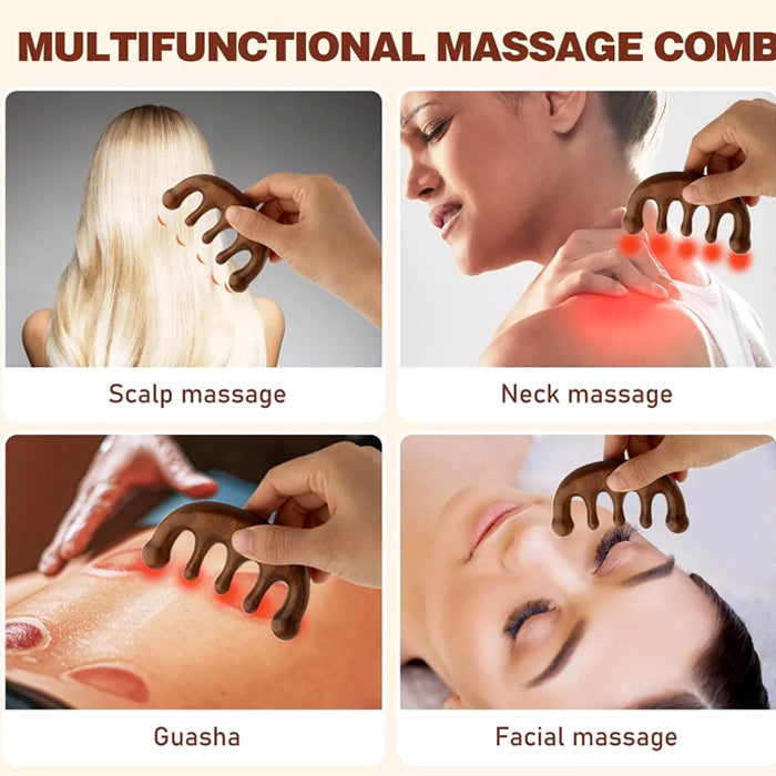 Wooden Massage Wide Teeth Hair Comb Meridian Scalp Massage Scraping Comb Promotes Hair Growth