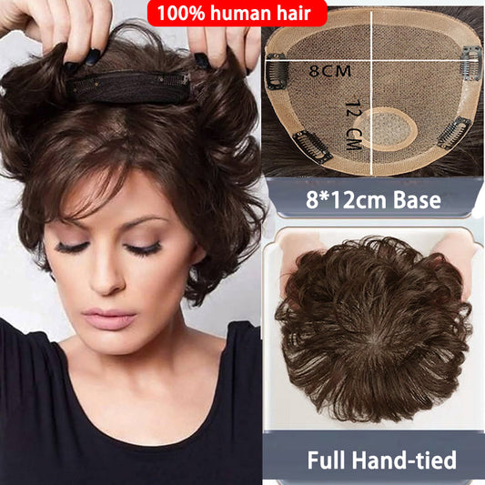 Flash Sale 🔔 Invisible Hand Tied Swiss Lace Base Real Human Short Hairpiece for Women