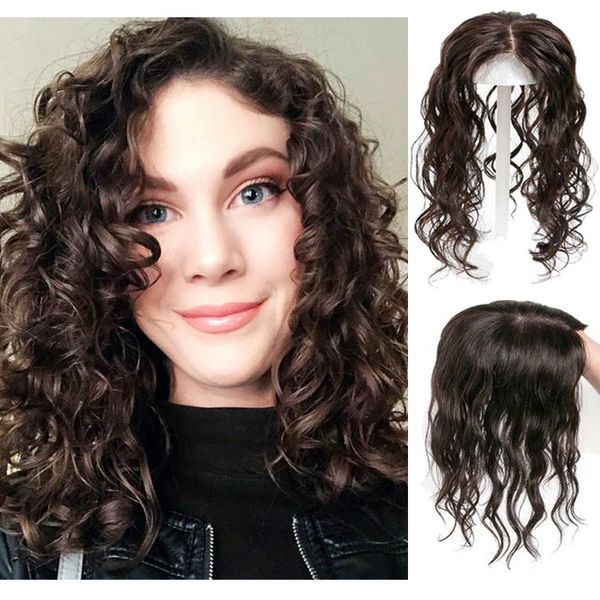 Hand Made Curly Remy Human Hair Topper for Women with Thinning Hair