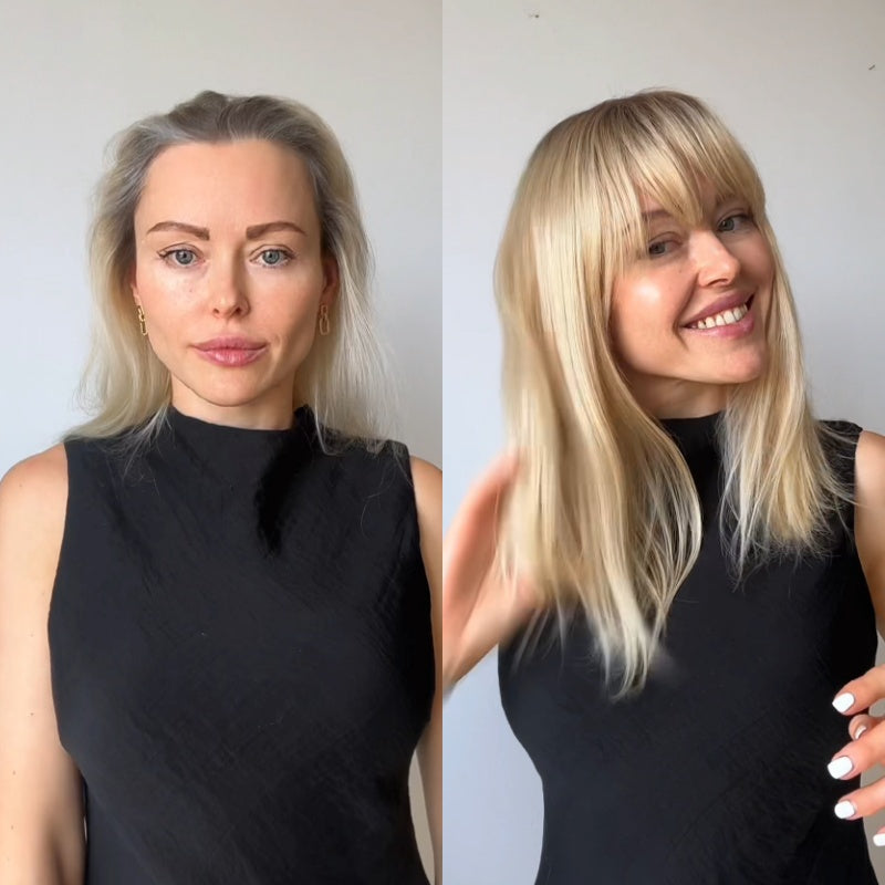 130% Natural Density Clip-In Hair Topper with Bangs