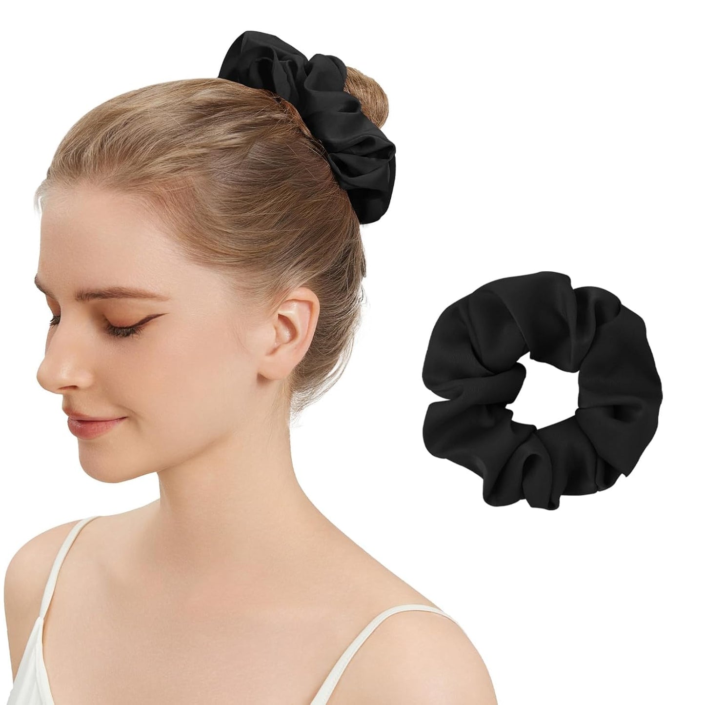 6PCS 100% Mulberry Silk Scrunchies Set, 2 Large and 4 Thin Silk Hair Ties for Women
