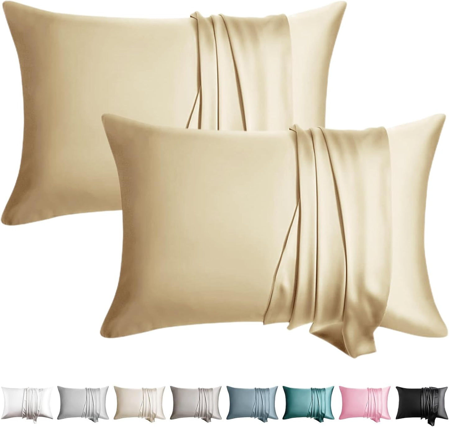 100% Silk Pillow Cases 2 Pack Silk Pillowcase for Hair and Skin Set of 2 Highest Grade 6A Silk Soft Breathable