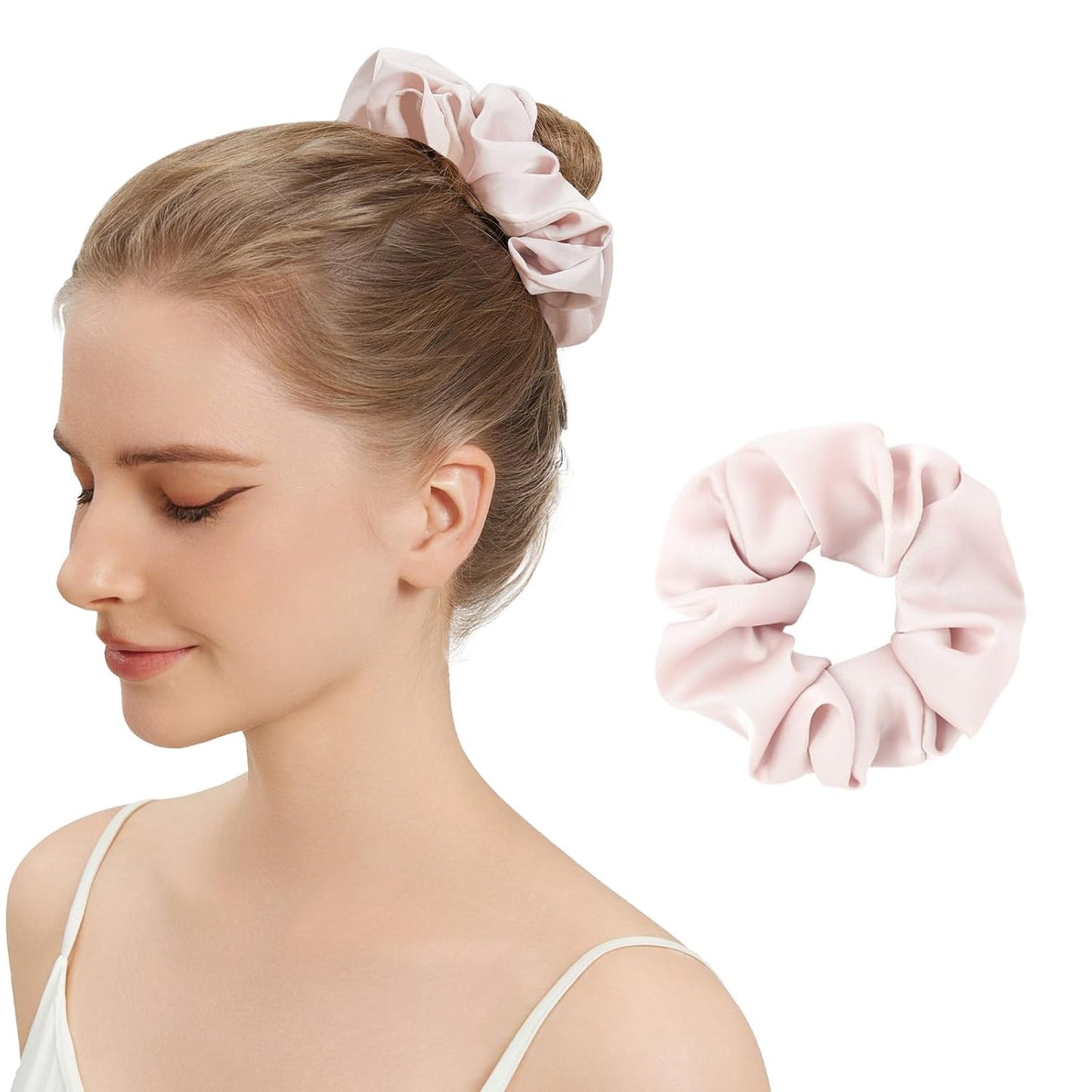 6PCS 100% Mulberry Silk Scrunchies Set, 2 Large and 4 Thin Silk Hair Ties for Women