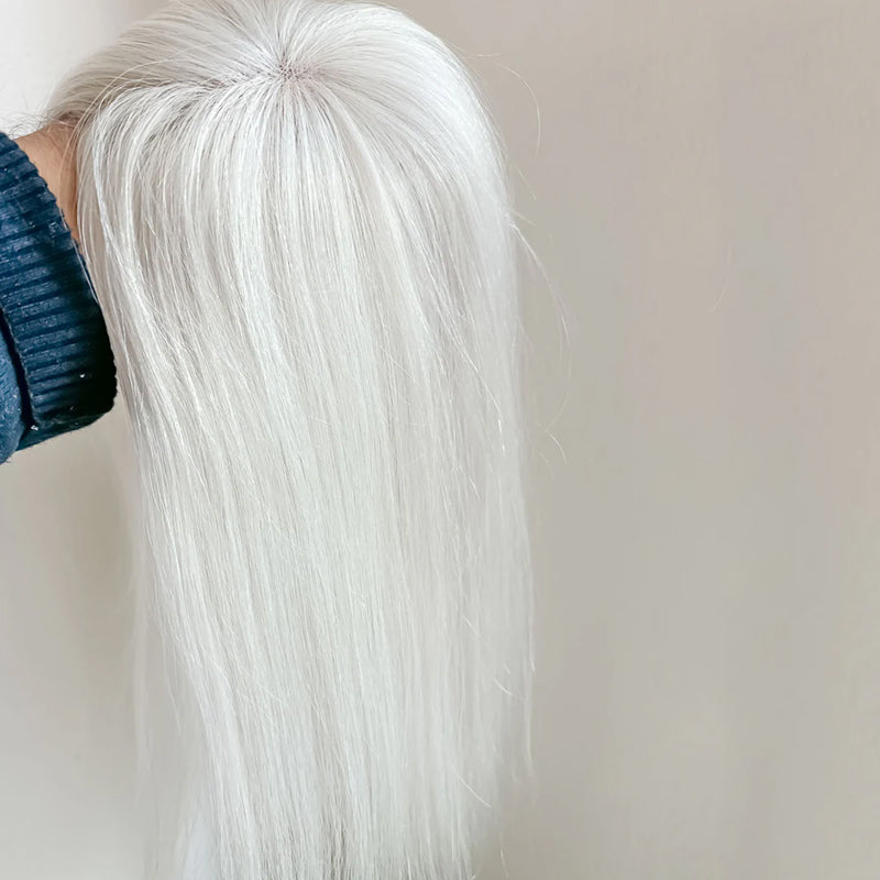 100% Virgin Remy Light Silver Mono Base Human Hair Topper With Bangs for Women