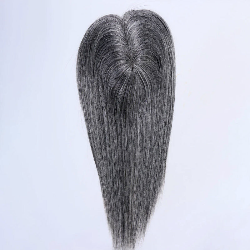Salt and Pepper Hand tied Mono Base Remy Human Hair Topper For Women【Pre Sale】