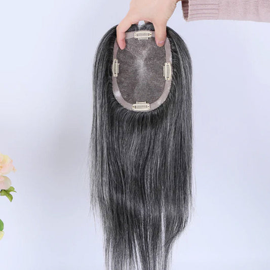 Salt and Pepper Hand tied Mono Base Remy Human Hair Topper For Women【Pre Sale】