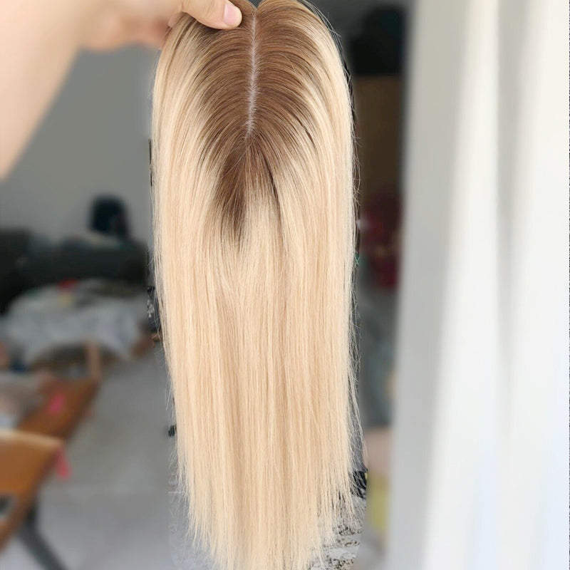 3"×5" Blonde Ombre Balayage Human Hair Topper for Women