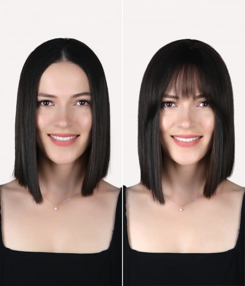 Comfortable&Breathable Straight Hair Topper With Bangs For Women With Thinning Hair