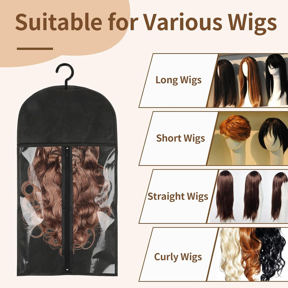 2 pcs Portable Topper Storage Bags with Hanger Black Hair Extension Storage for Multiple Topper