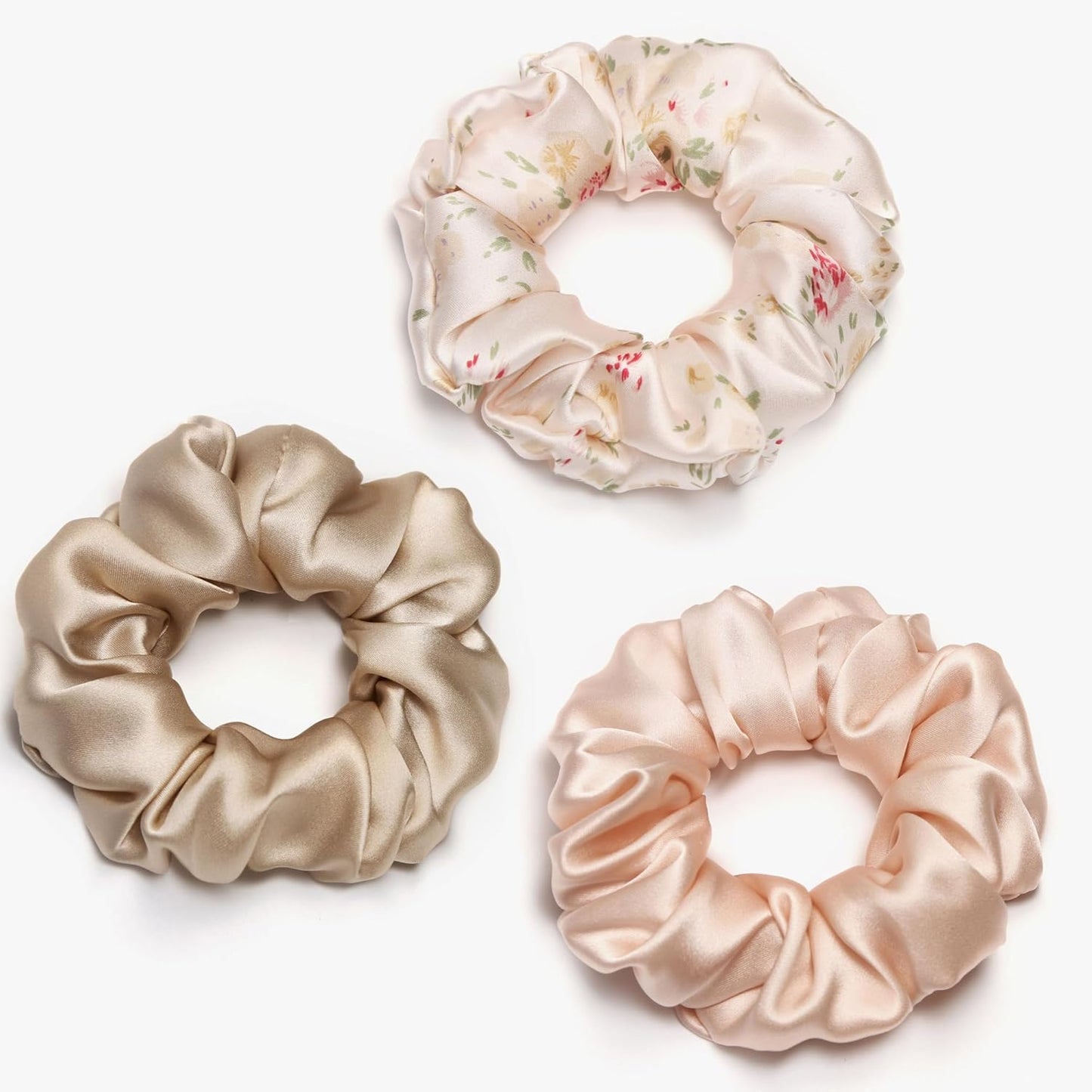 3Pack 4cm Silk Scrunchies Mulberry Silk 16 Momme Elastic Band Scrunchy Hair Ties For Women Girls